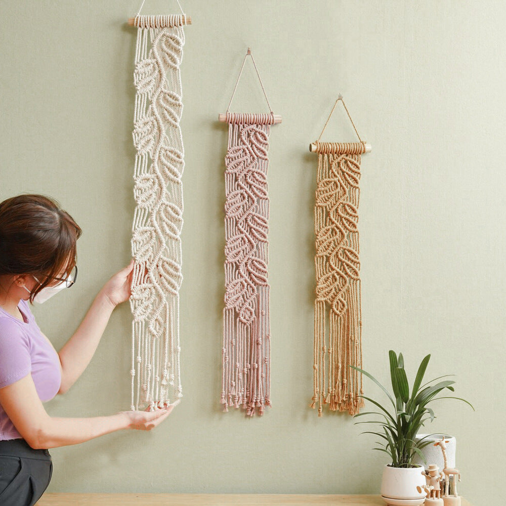 Décoration murale en macramé tissé à la main avec motif de feuilles