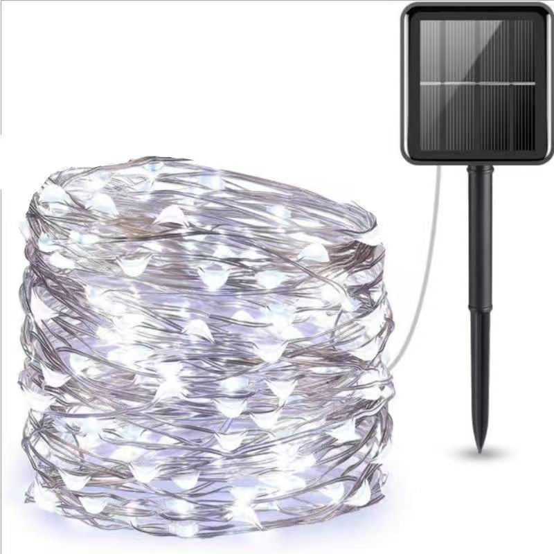 Guirlande lumineuse solaire micro-LED ultra flexible avec panneau étanche monté au sol