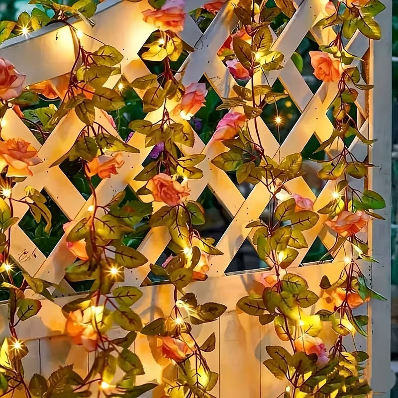 Artificielle Rose Vigne LED Guirlande Lumineuse Fil De Cuivre Étanche