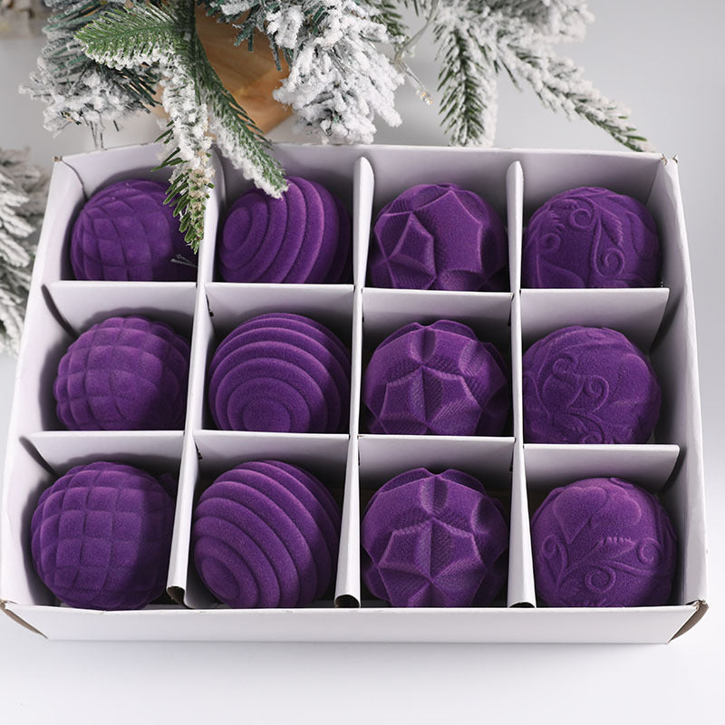 Boule de Noël floquée en boîte de 6 cm, 12 boules de velours pour arbre de Noël, décorations de vacances