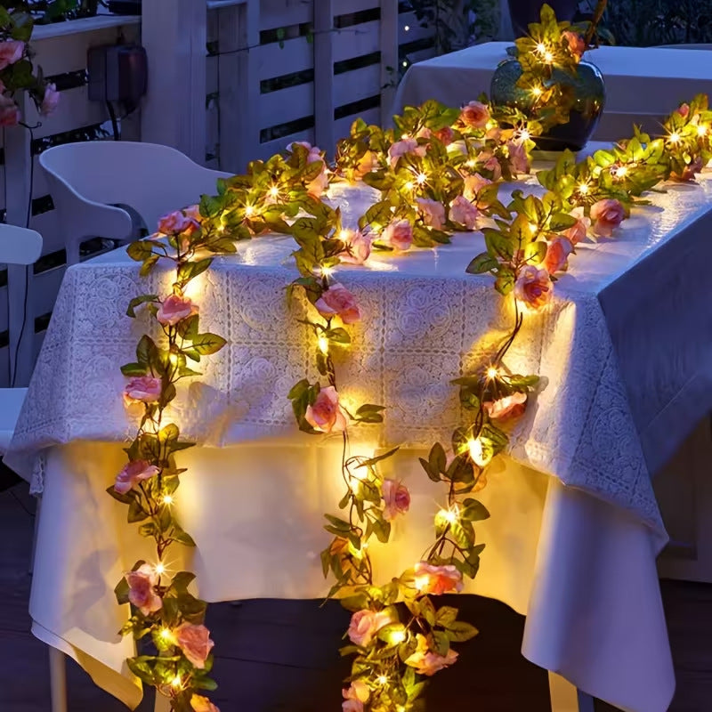 Artificielle Rose Vigne LED Guirlande Lumineuse Fil De Cuivre Étanche