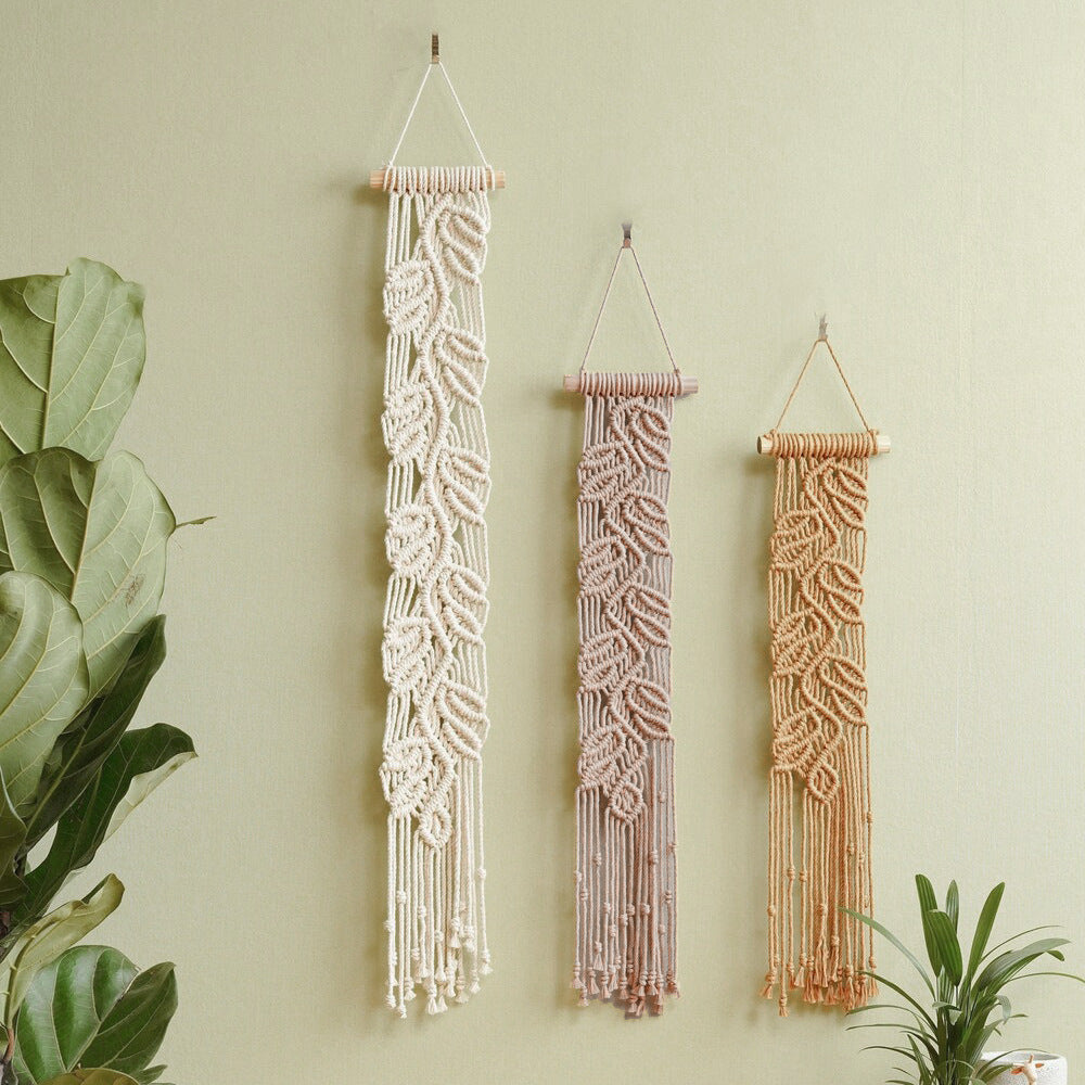 Décoration murale en macramé tissé à la main avec motif de feuilles