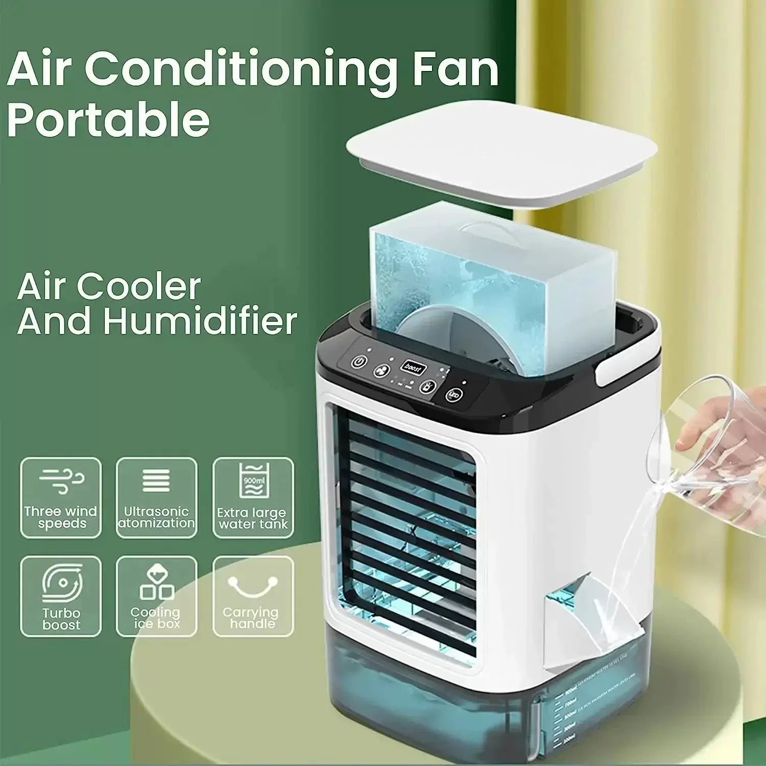 Vaporisateur et humidificateur d'air portable de bureau unisexe taille unique avec automatiseur à ultrasons compartiment à glace amovible grand réservoir d'eau