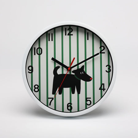 Horloge murale pour enfants, design chien ludique, plastique de haute qualité, mécanisme à quartz, bleu