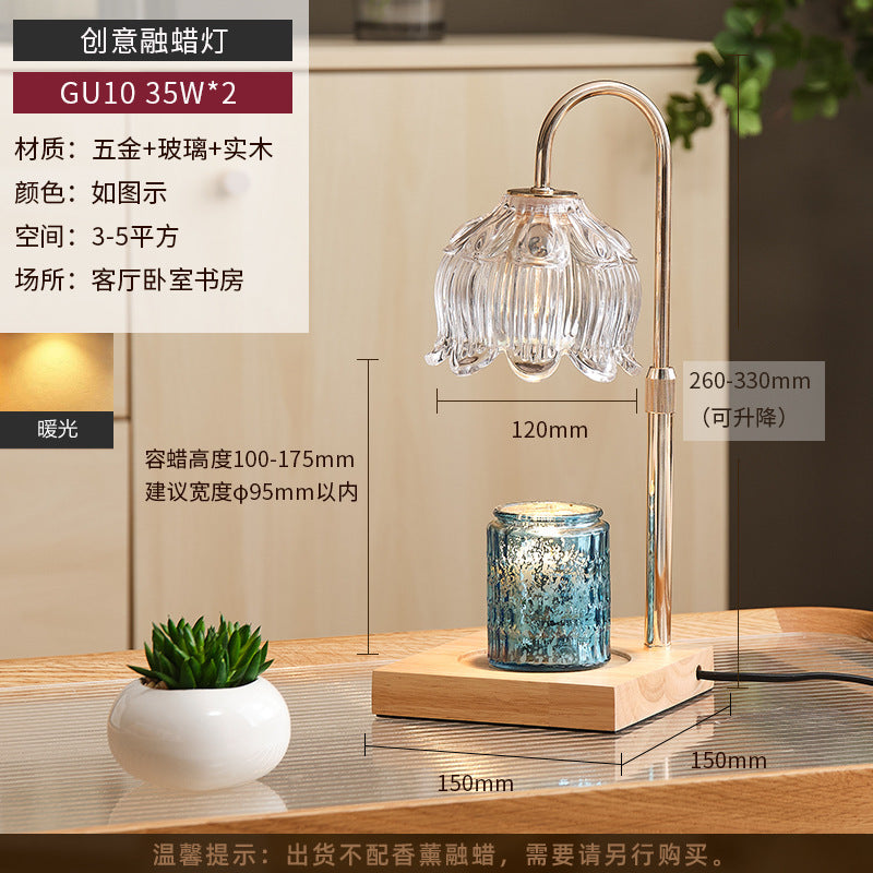 Lampe de bureau artisanale réglable en verre et bois
