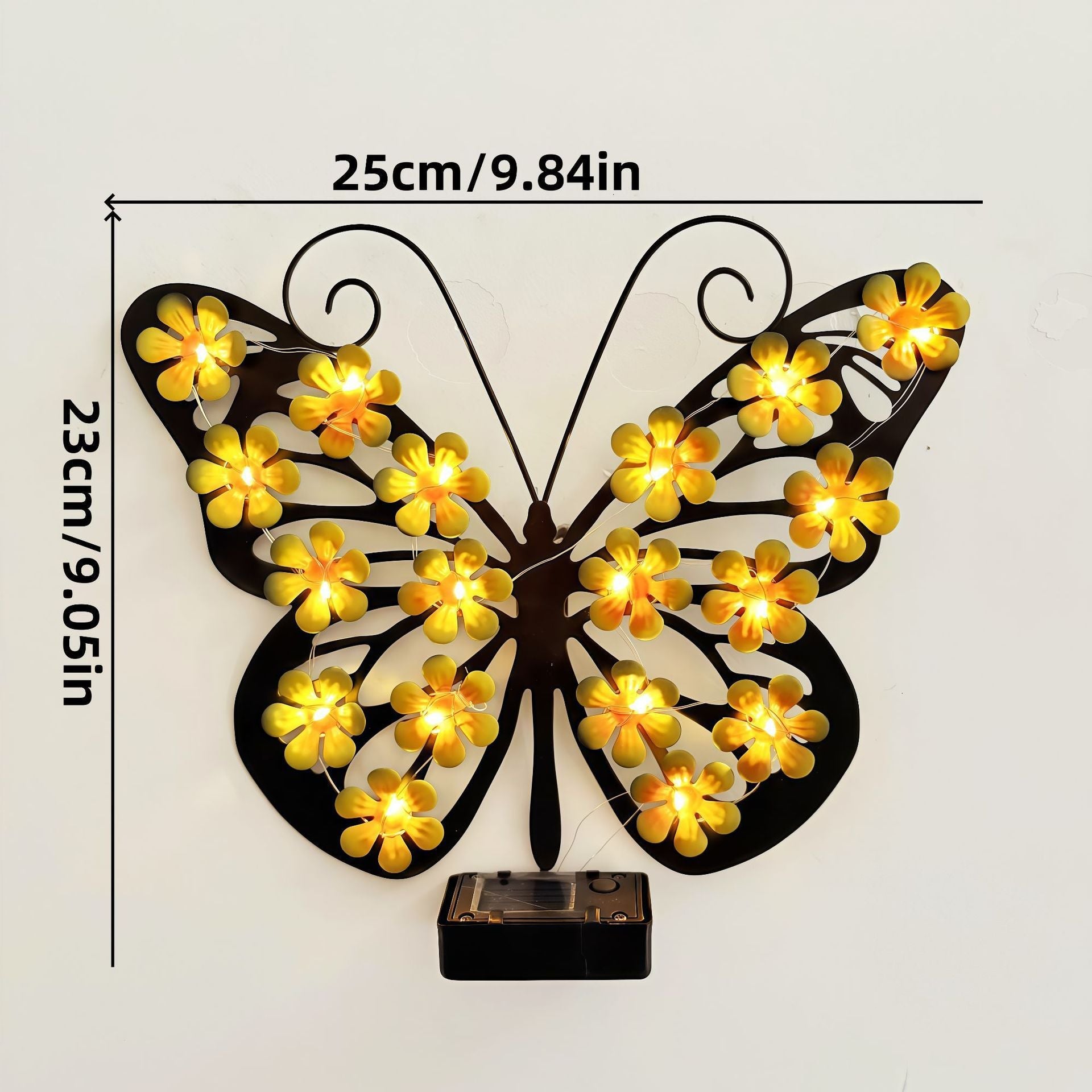 Applique murale décorative en métal abeille avec lampe LED féerique intégrée et module solaire