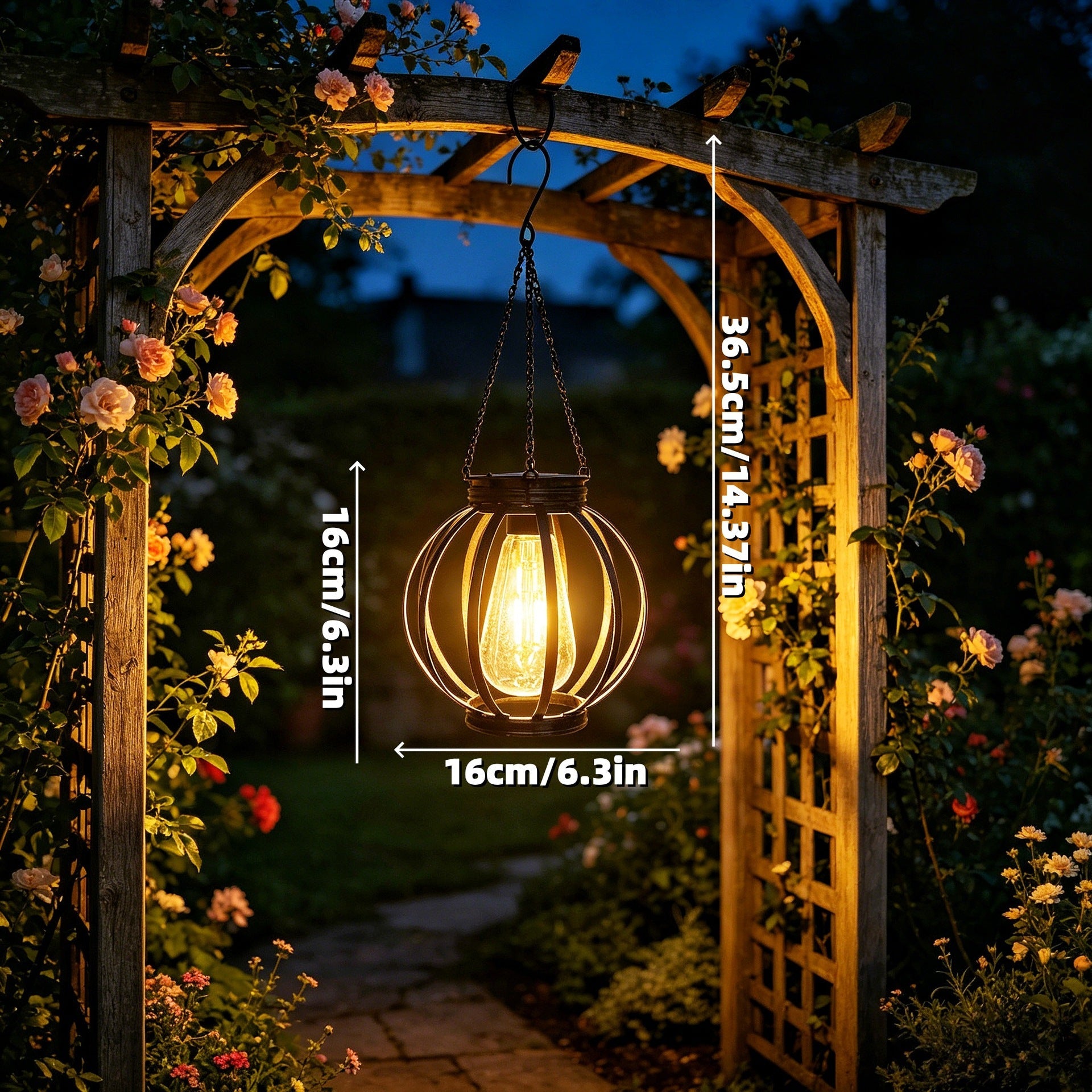 Lampe suspendue d'extérieur en forme de cage en métal avec chaîne réglable et LED à filament vintage