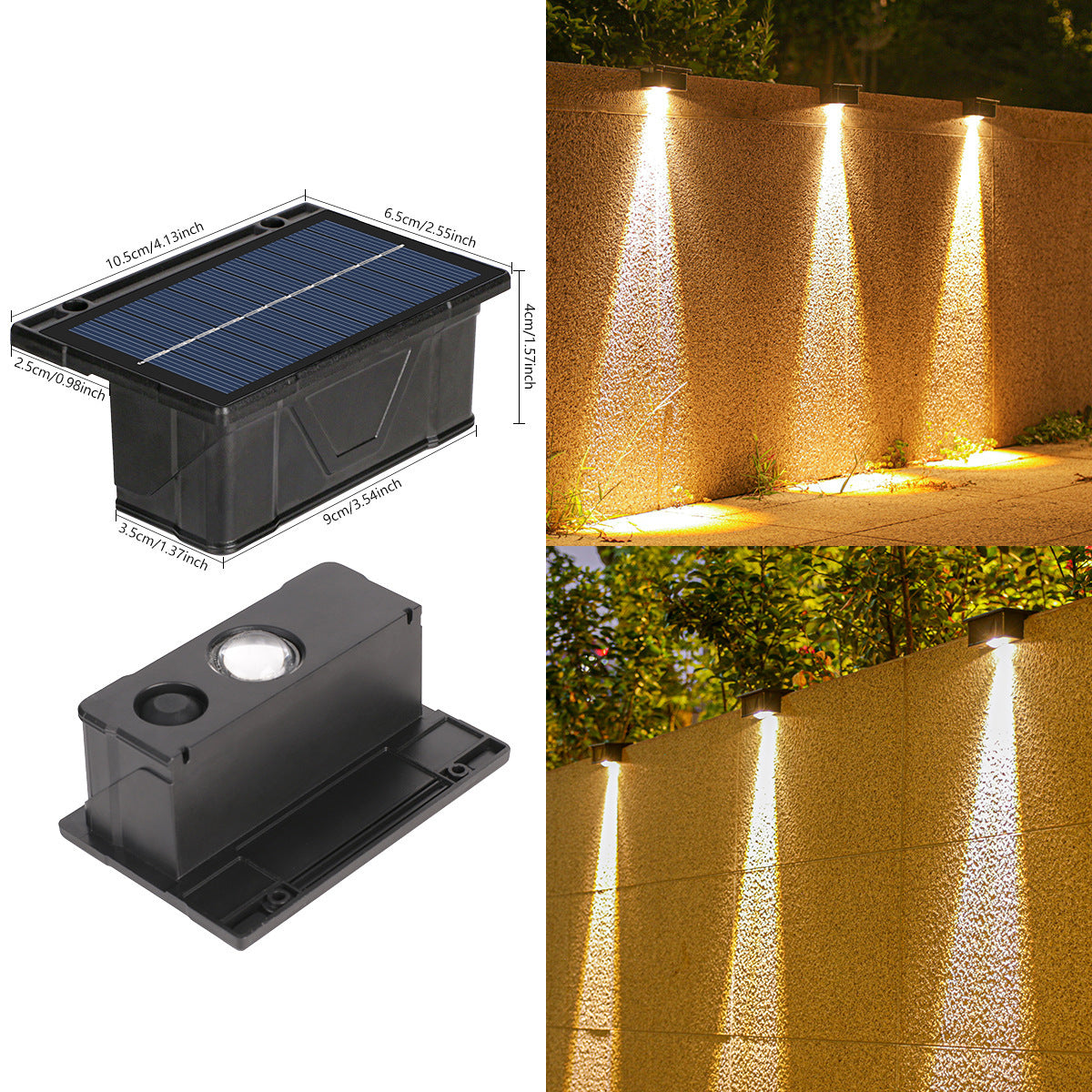 Applique murale extérieure solaire RVB à double faisceau avec panneau solaire intégré et base de montage résistante aux intempéries