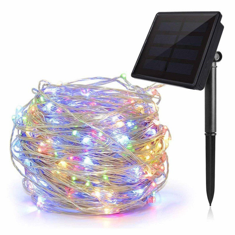 Guirlande lumineuse solaire micro-LED ultra flexible avec panneau étanche monté au sol