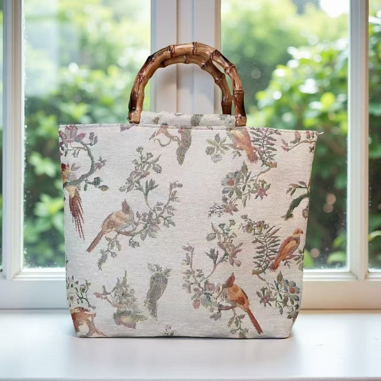 Sac à main tendance en tissu à poignées en bambou