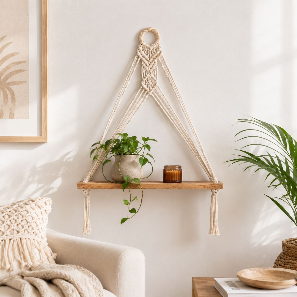 Etagère murale en macramé