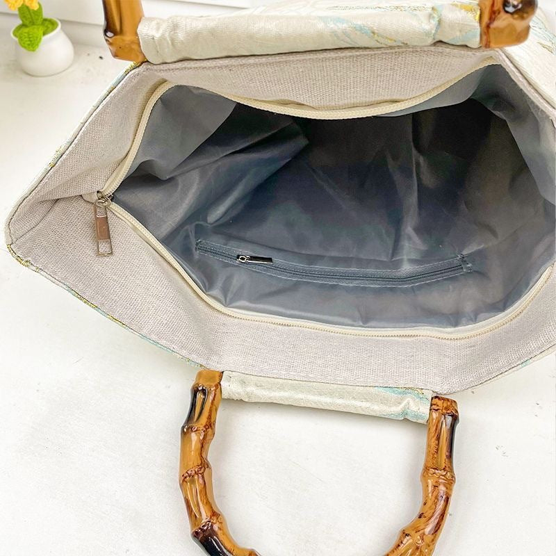 Sac à main élégant à motif floral avec poignées en bambou