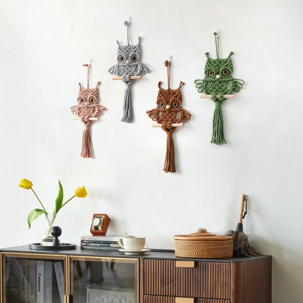 Décoration murale en macramé, en forme de chouette, fil durable, installation facile, taille 20 × 51 cm