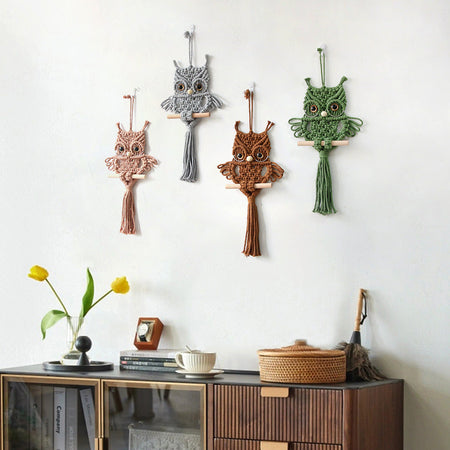 Décoration murale en macramé, en forme de chouette, fil durable, installation facile, taille 20 × 51 cm