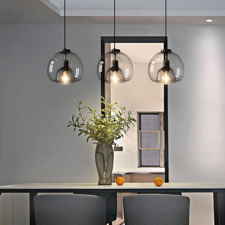 Lampe suspension globe en verre fumé Rookglas Ø25 cm E27 pour salle à manger, chambre ou bar, style industriel gris fumé — Sansotis