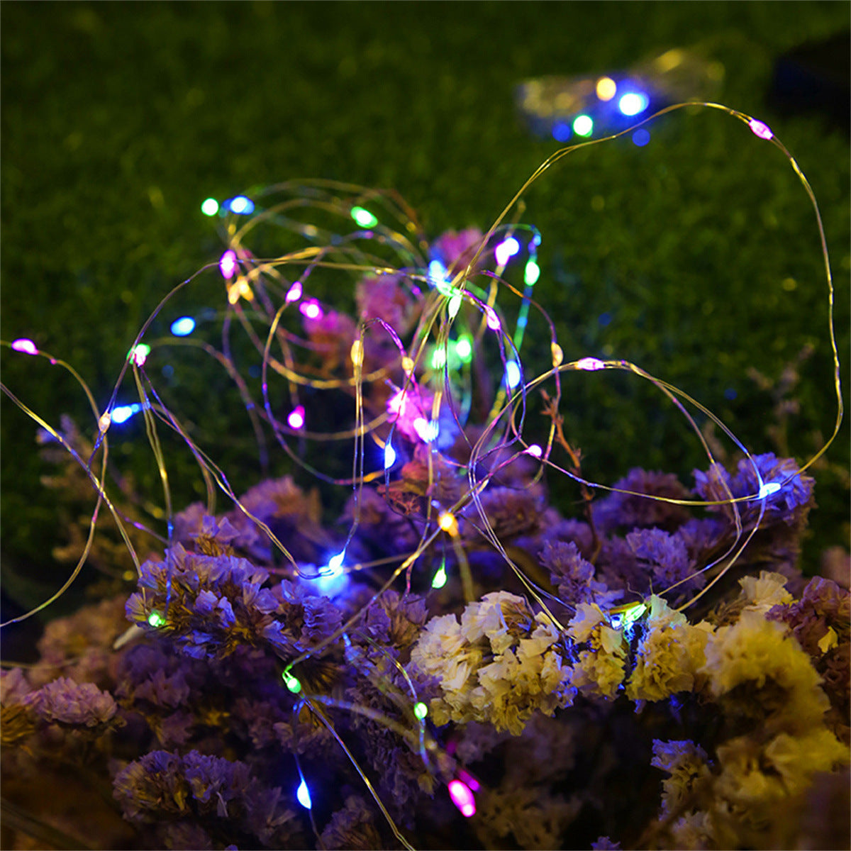 Guirlande lumineuse solaire d'extérieur en fil de cuivre avec boîtier de batterie rechargeable et piquet de terre