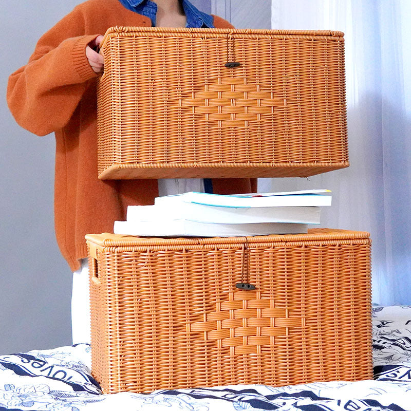 Panier à linge rectangulaire pour femme en matériau tressé