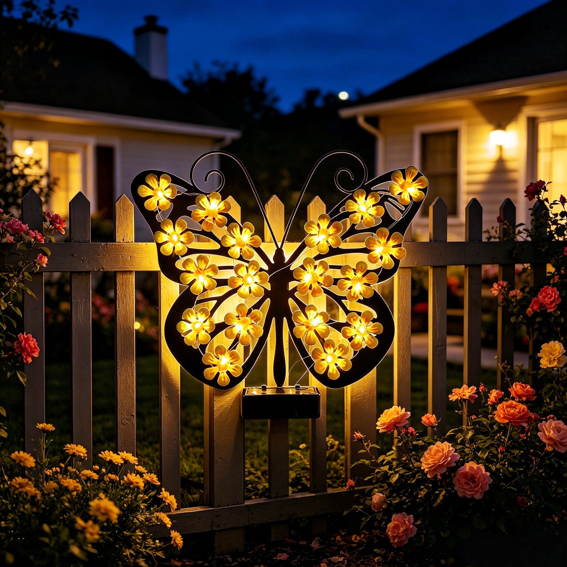 Applique murale décorative LED papillon avec accents de fleurs micro-LED et commande alimentée par batterie
