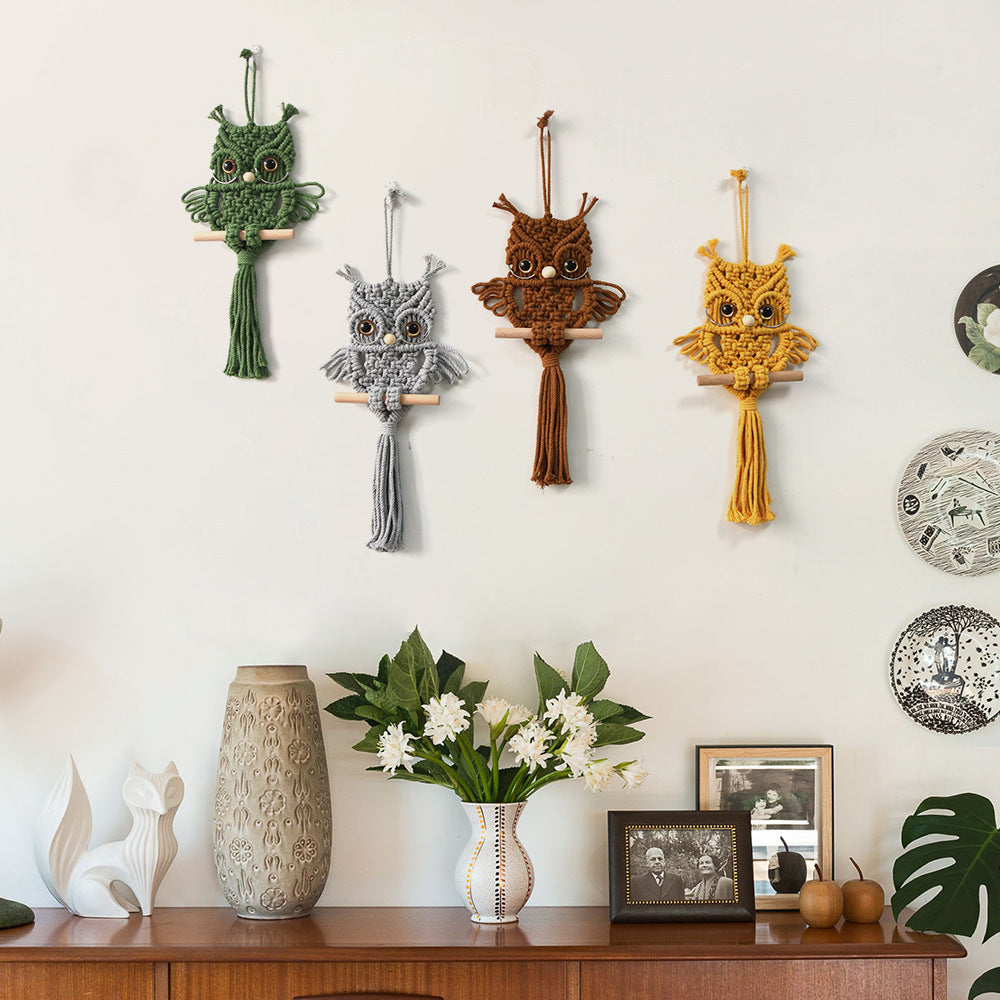 Décoration murale en macramé, en forme de chouette, fil durable, installation facile, taille 20 × 51 cm