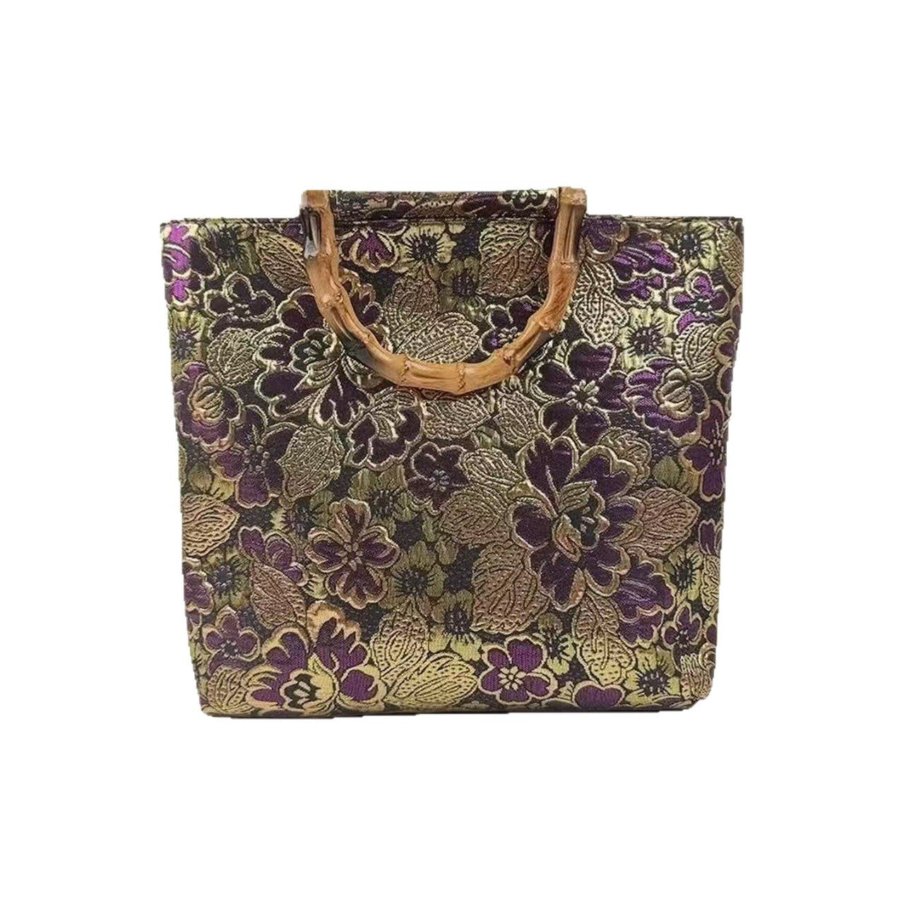 Sac à main élégant à motif floral avec poignées en bambou