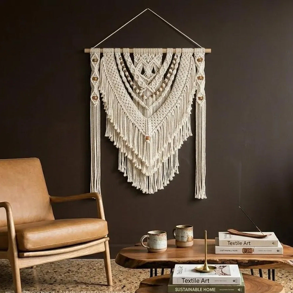 Décoration murale en macramé avec franges créatives