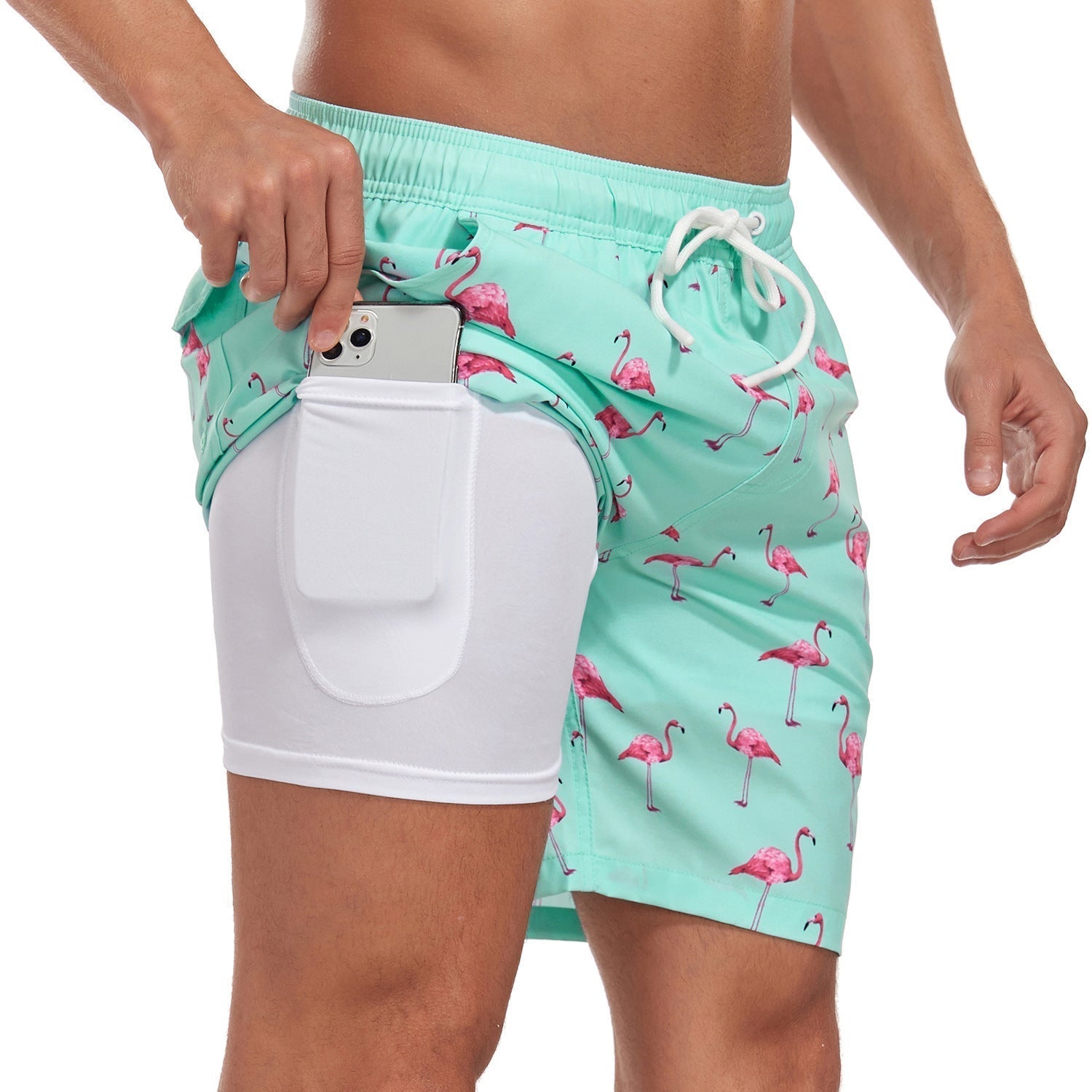 Shorts de bain pour homme avec tissu à séchage rapide et doublure de compression