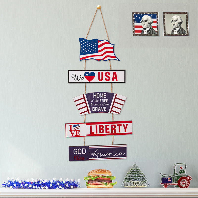 Décoration murale patriotique en bois à suspendre unisexe avec panneaux en plusieurs parties et suspension en corde