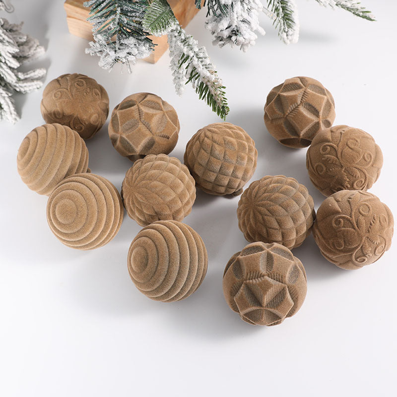 Boule de Noël floquée en boîte de 6 cm, 12 boules de velours pour arbre de Noël, décorations de vacances