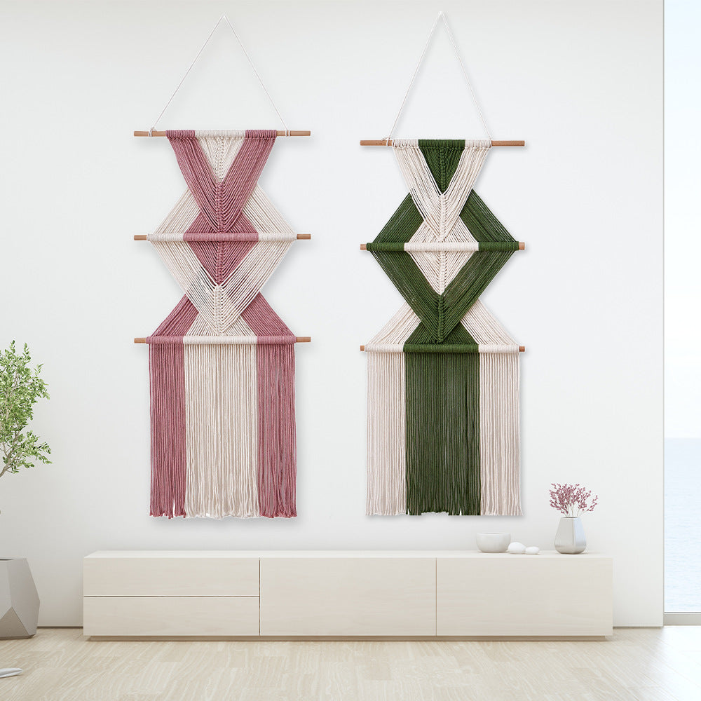 Décoration murale en macramé à motif géométrique