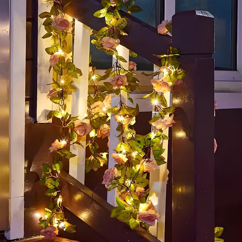 Artificielle Rose Vigne LED Guirlande Lumineuse Fil De Cuivre Étanche