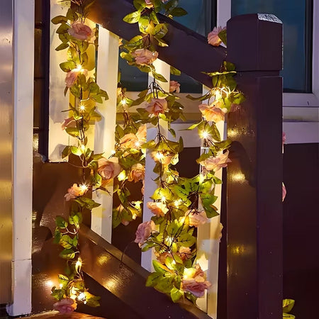 Guirlande lumineuse en vigne de roses artificielles à LED, fil de cuivre étanche
