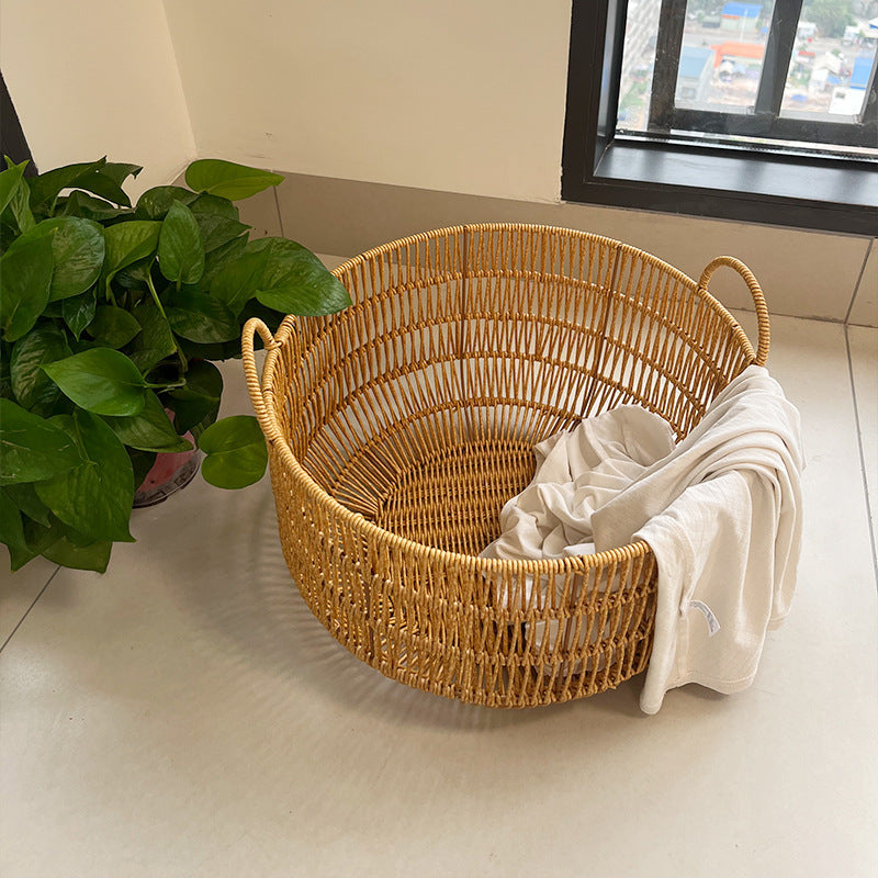 Panier à linge rond tressé pour femme