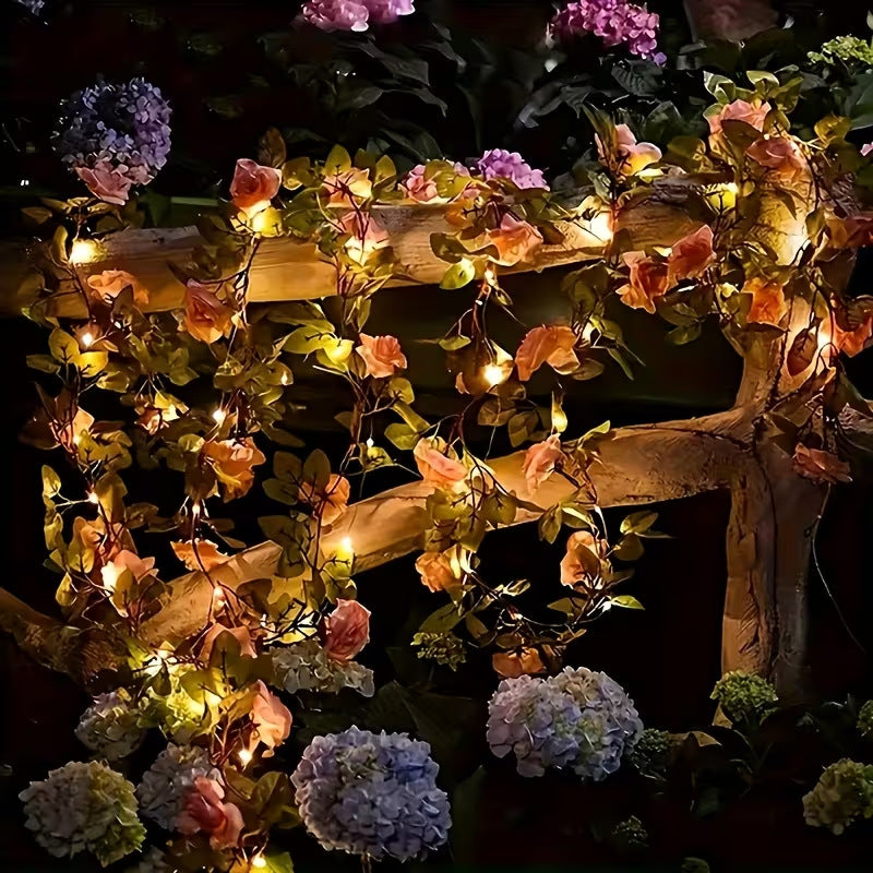 Artificielle Rose Vigne LED Guirlande Lumineuse Fil De Cuivre Étanche