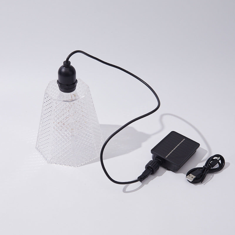 Lampe suspendue solaire à motif cristal LED rechargeable par USB