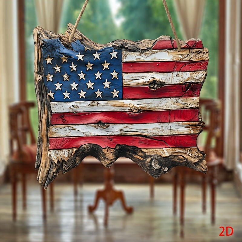 Décoration murale en bois rustique unisexe au design du drapeau des États-Unis fabriquée à partir de bois flotté fabriqué à la main