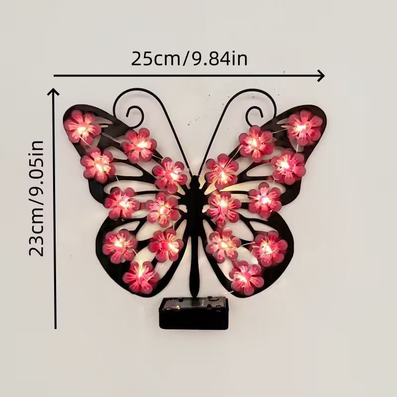 Applique murale décorative LED papillon avec accents de fleurs micro-LED et commande alimentée par batterie