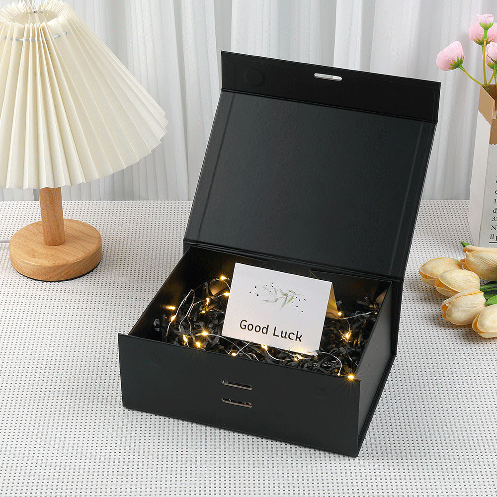 Coffret cadeau magnétique haut de gamme avec guirlande lumineuse LED et carte de vœux