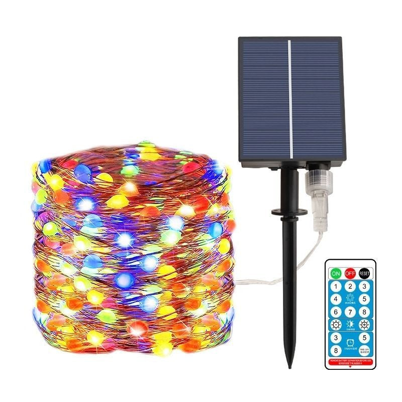Guirlandes lumineuses solaires d'extérieur, étanches, avec piquet à double panneau et en Mode mémoire
