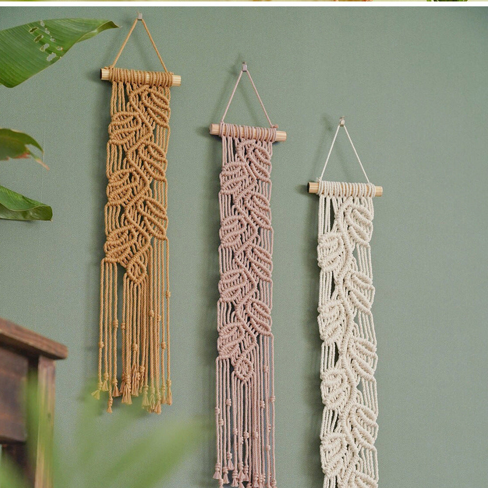 Décoration murale en macramé tissé à la main avec motif de feuilles