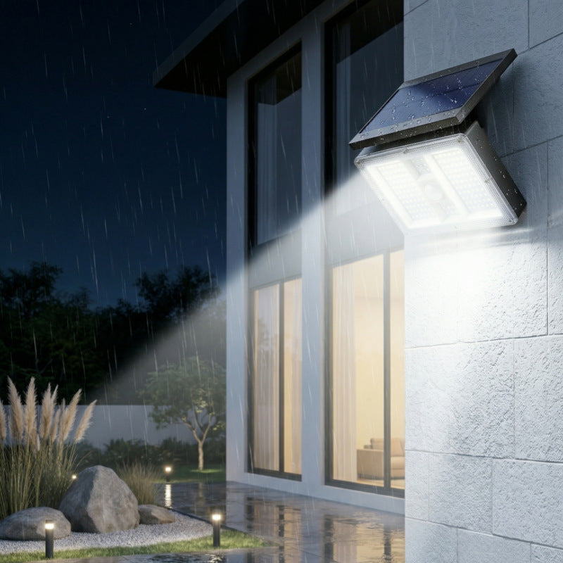 Applique murale de sécurité LED à détecteur de mouvement solaire haute performance avec panneau réglable et projecteur grand angle
