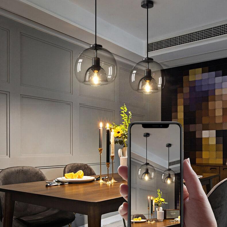 Lampe à suspension Rookglas Bol E27 25cm Eetkamer Slaapkamer Bar Industrieel Glazen Pendellamp Smoke Grijs Plafondlamp | Sansotis