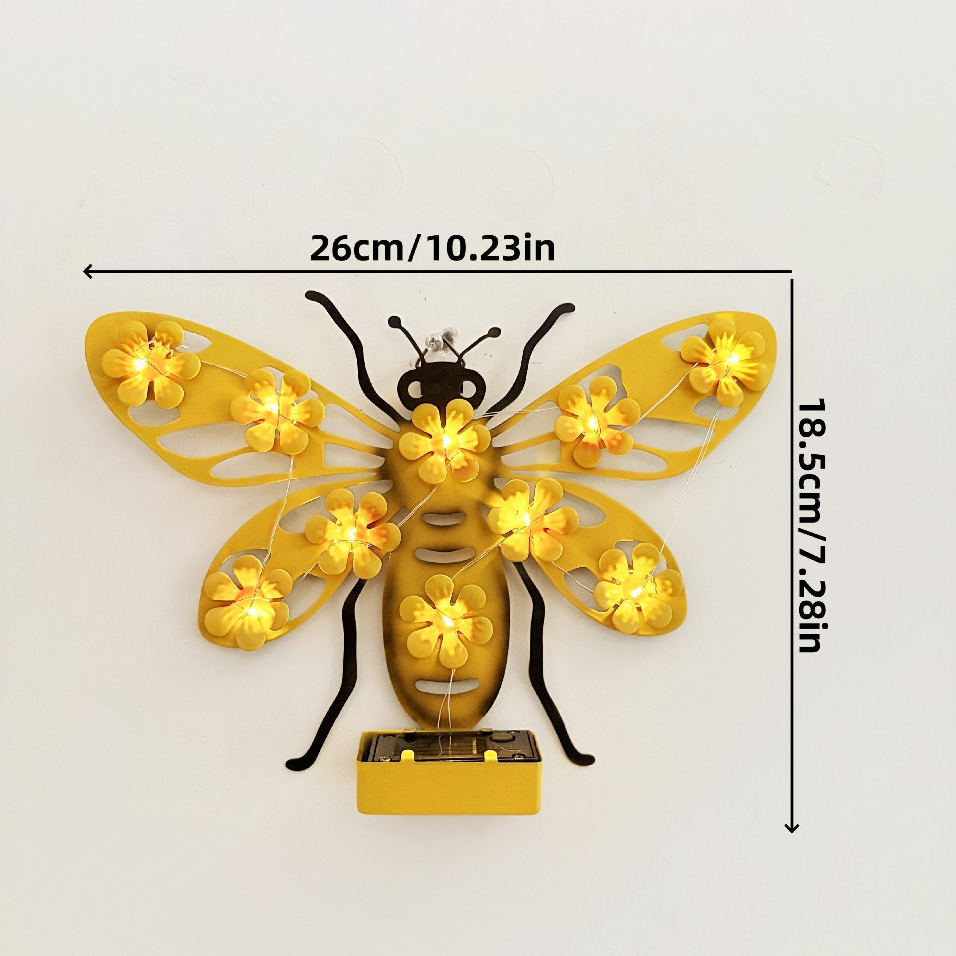 Applique murale décorative en métal abeille avec lampe LED féerique intégrée et module solaire