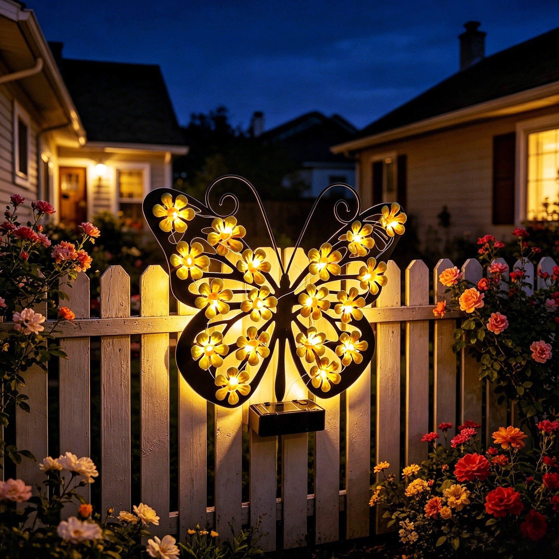 Applique murale décorative LED papillon avec accents de fleurs micro-LED et commande alimentée par batterie