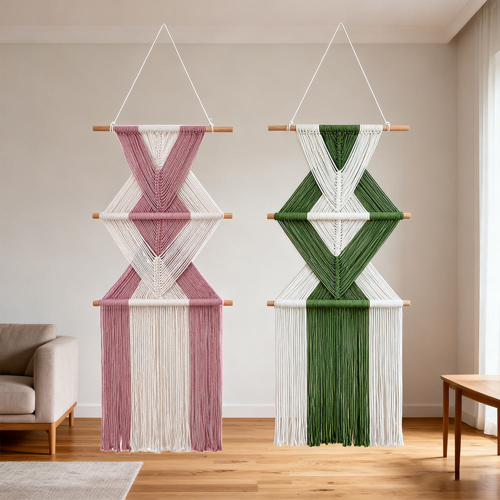 Décoration murale en macramé à motif géométrique