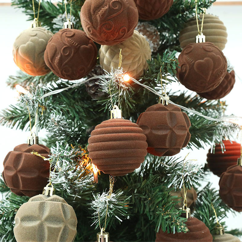Boule de Noël floquée en boîte de 6 cm, 12 boules de velours pour arbre de Noël, décorations de vacances
