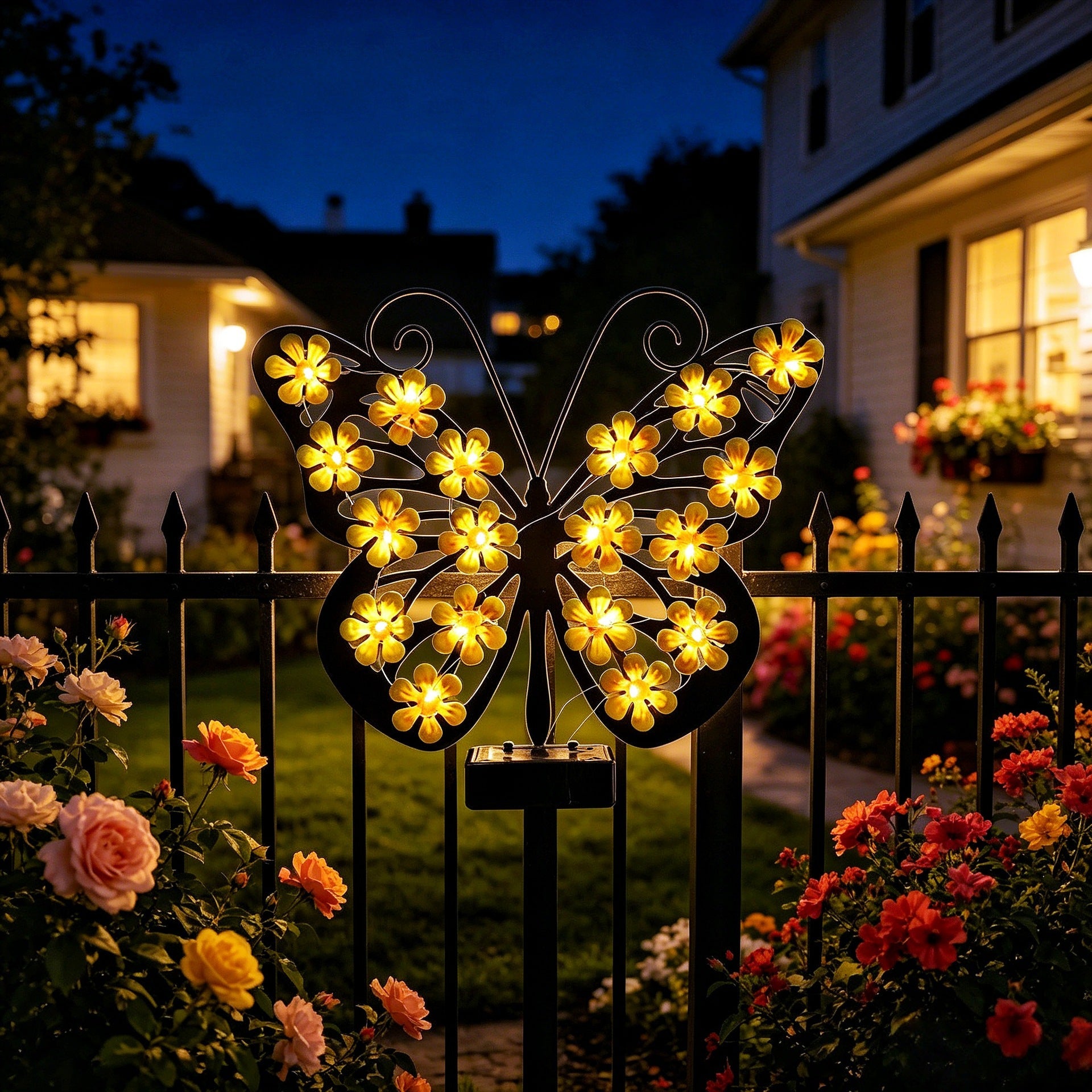 Applique murale décorative LED papillon avec accents de fleurs micro-LED et commande alimentée par batterie