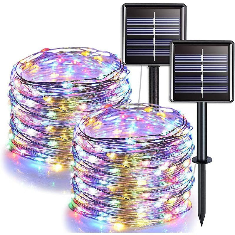Guirlandes lumineuses solaires d'extérieur, étanches, avec piquet à double panneau et en Mode mémoire