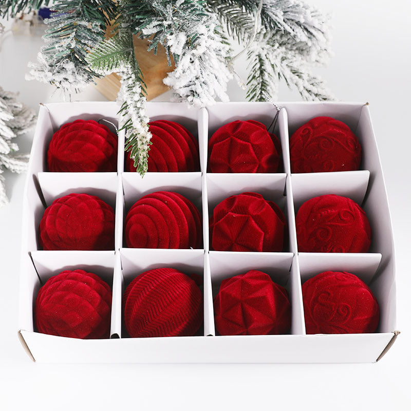 Boule de Noël floquée en boîte de 6 cm, 12 boules de velours pour arbre de Noël, décorations de vacances