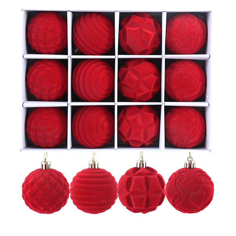 Boule de Noël floquée en boîte de 6 cm, 12 boules de velours pour arbre de Noël, décorations de vacances