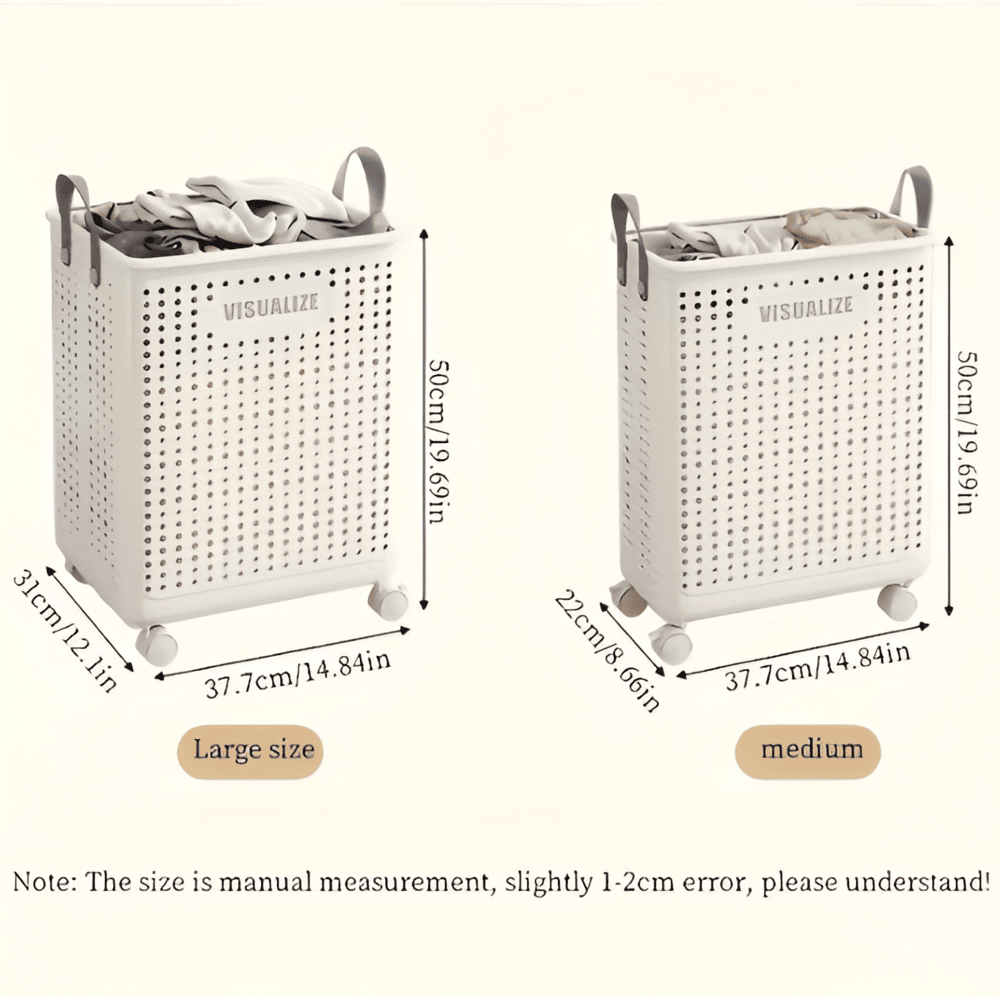 Panier à linge pliable avec roulettes, compact et durable en polypropylène, facile à transporter, disponible en deux tailles